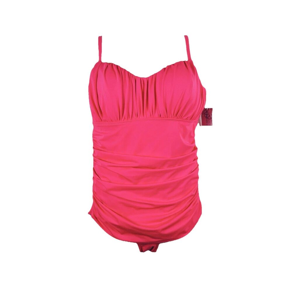 Catherines One Piece Swimsuit Size 20W Hot Pink Ruched Padded Slimming NEW *READ - Picture 11 of 11